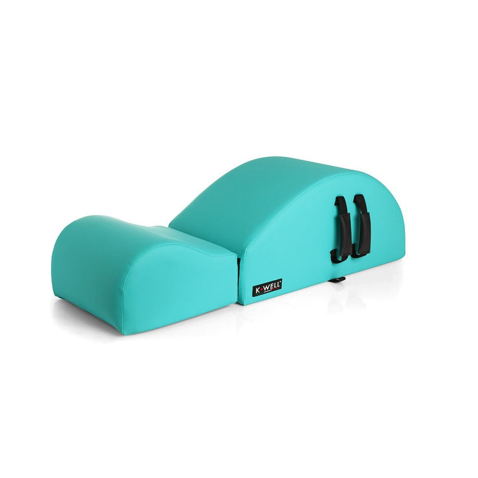 Pilates barrel and spine corrector together, covered in eco-leather and soft cushioning