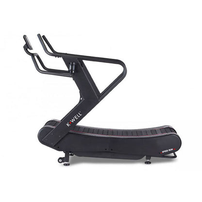 Curved professional treadmill that is used in elite gyms and professional athletic centers.